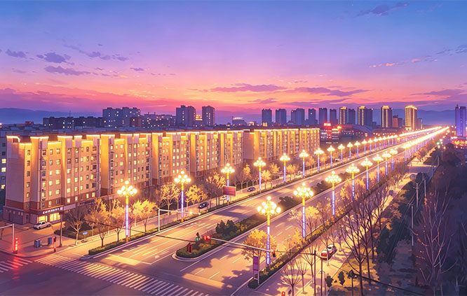 人民路和繁阳路交汇点，披着霓虹，一路向西